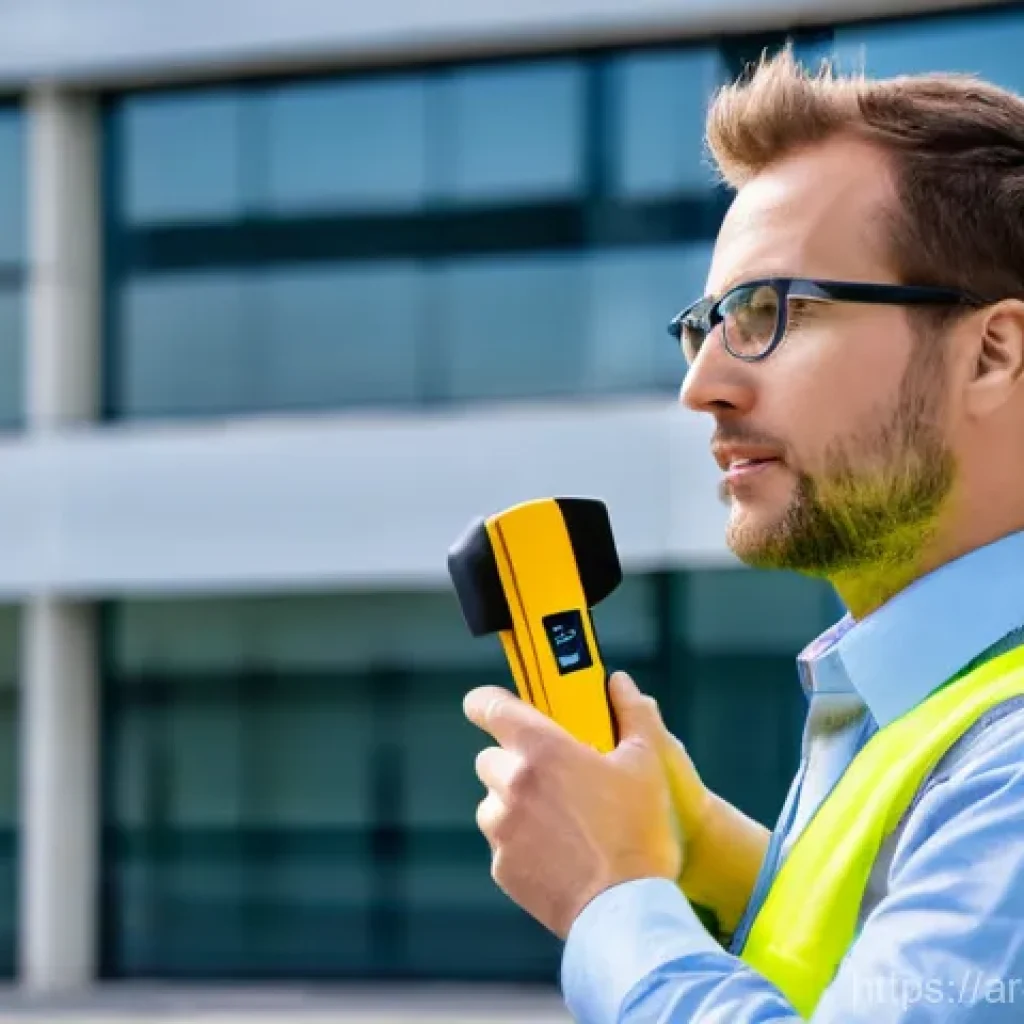 소음진동 자격증 실기 장비 활용법 - A professional male acoustical engineer, appearing to be in his 30s-40s, wearing smart casual work a...