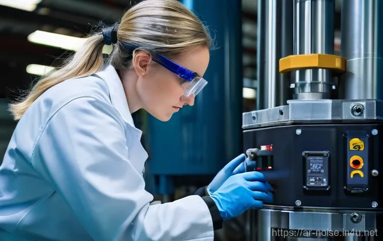 소음진동 자격증 실기 장비 활용법 - A professional male acoustical engineer, appearing to be in his 30s-40s, wearing smart casual work a...